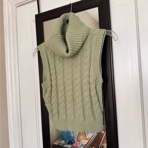 Cider Sage Cable Knit Turtleneck Sweater Vest
